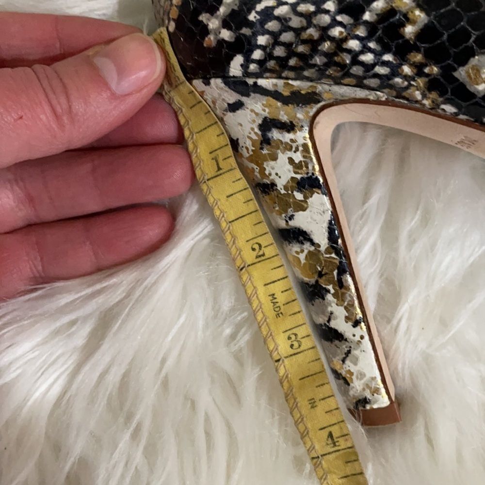 Kate Spade Leather Metallic Snakeskin Peep Toe Pumps - Picture 6 of 8